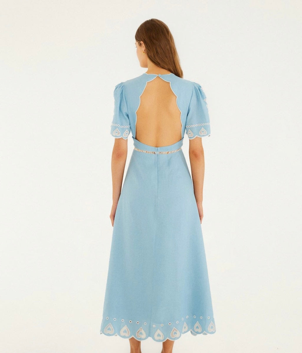 Light Blue Embroidered Midi Dress