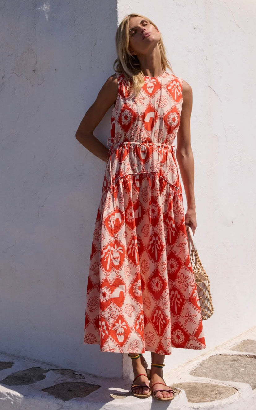 Sleeveless Piped Red Asterias Dress