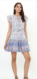Marseille Blue Cinched Flirty Dress
