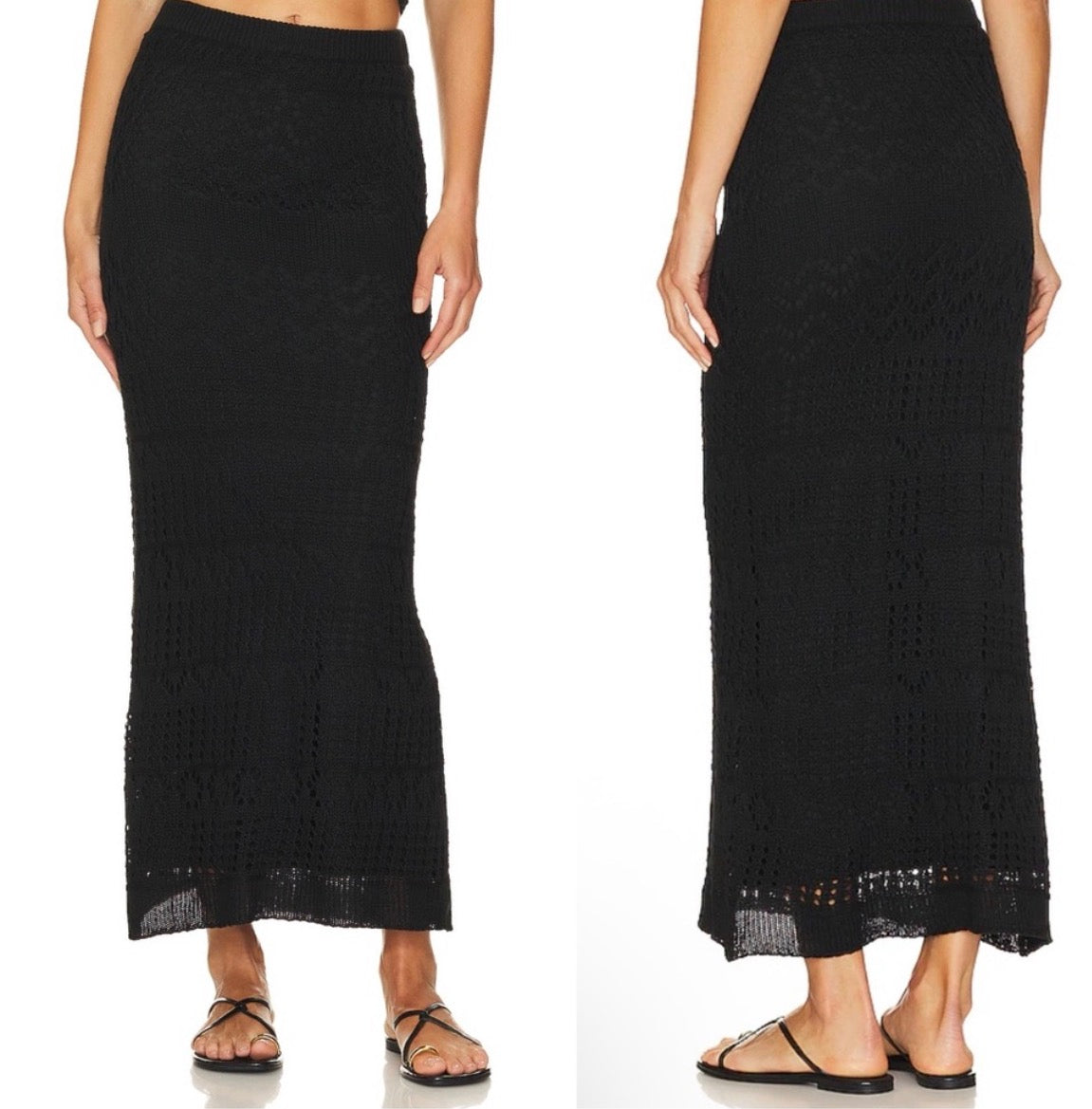 Black Shimmer Crochet Maxi Skirt