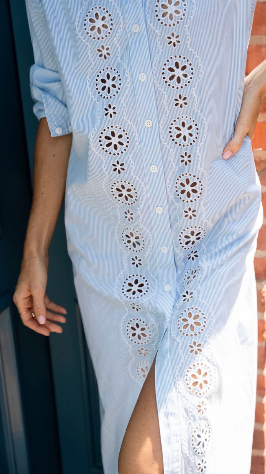 Blue & White Maxi Shirt Dress