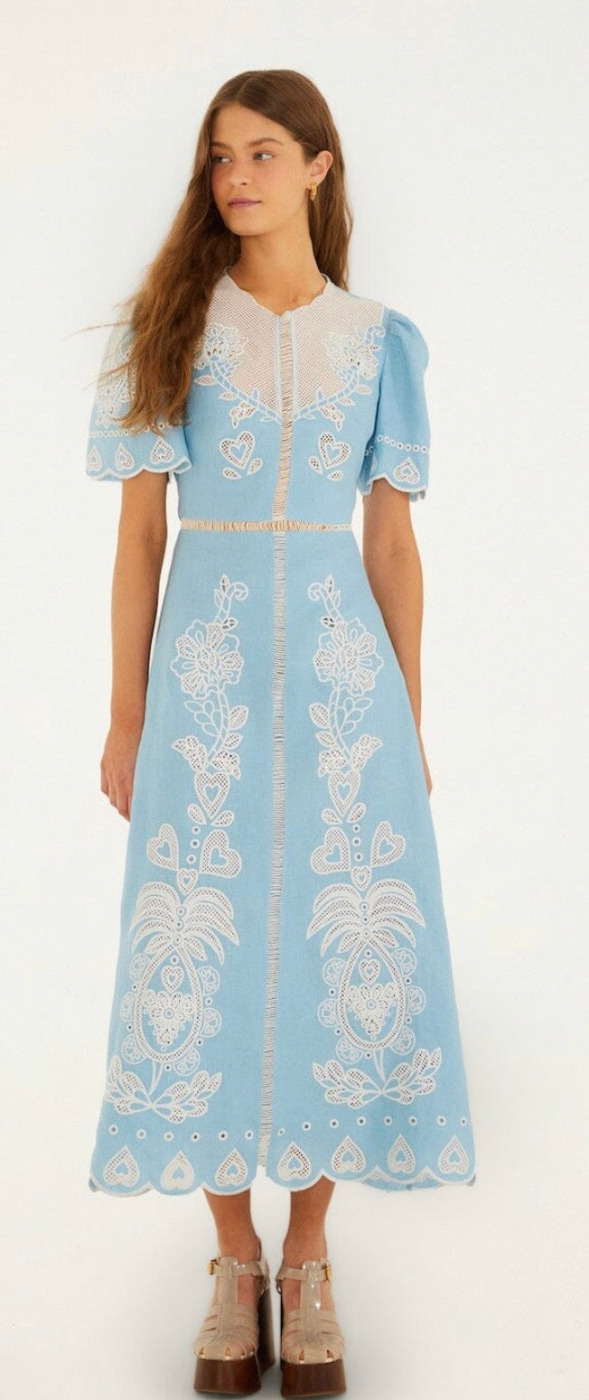 Light Blue Embroidered Midi Dress