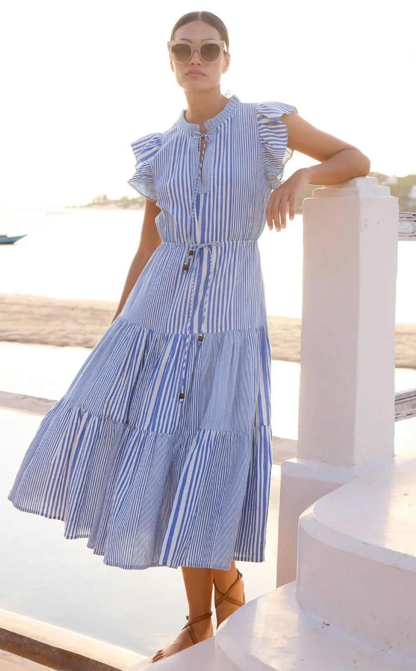 Henley Blue Cinched Flirty Midi