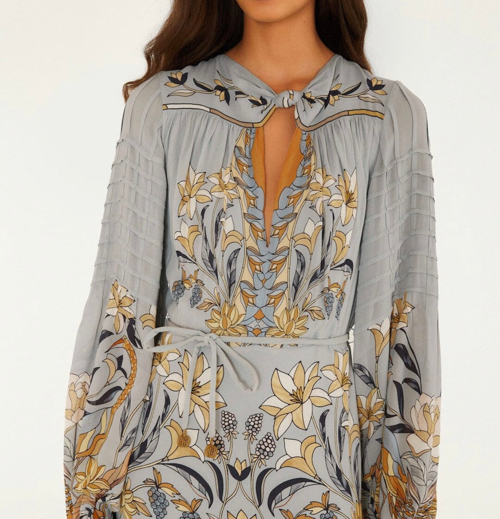 Stained Glass Beauty Long Sleeve Pleated Maxi Dress