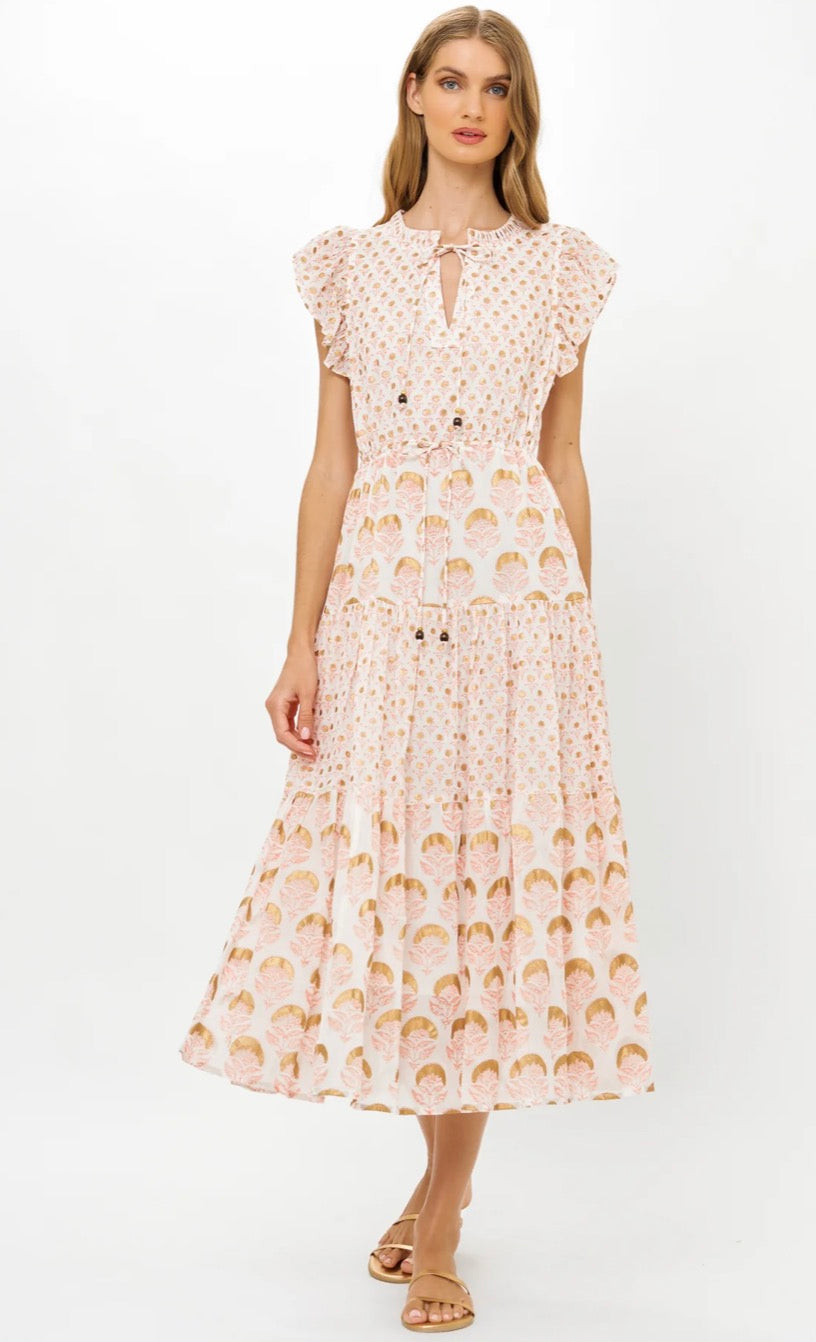 Arbor Coral Cinched Flirty Midi