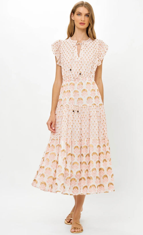 Arbor Coral Cinched Flirty Midi