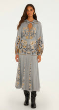 Stained Glass Beauty Long Sleeve Pleated Maxi Dress