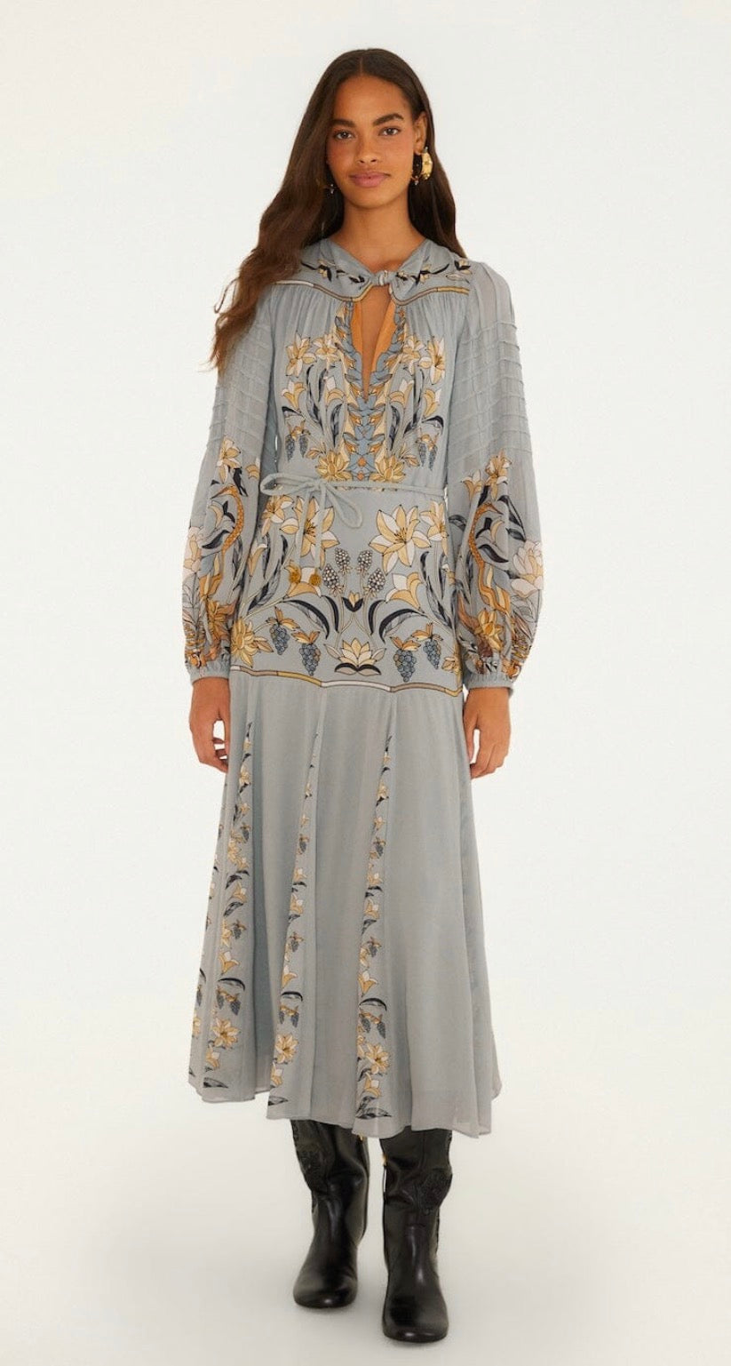 Stained Glass Beauty Long Sleeve Pleated Maxi Dress