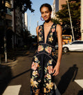 Dark Blue Maira Floral Linen Midi Dress