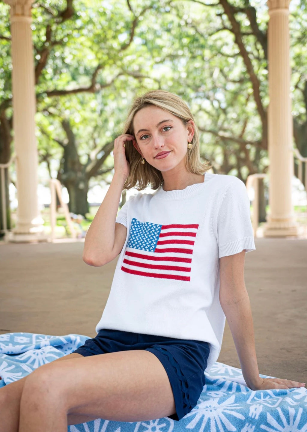 Short Sleeve American Flag Sweater