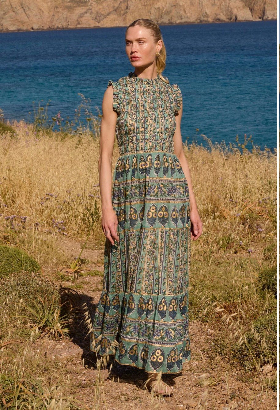 Taj Aqua Smocked Dress