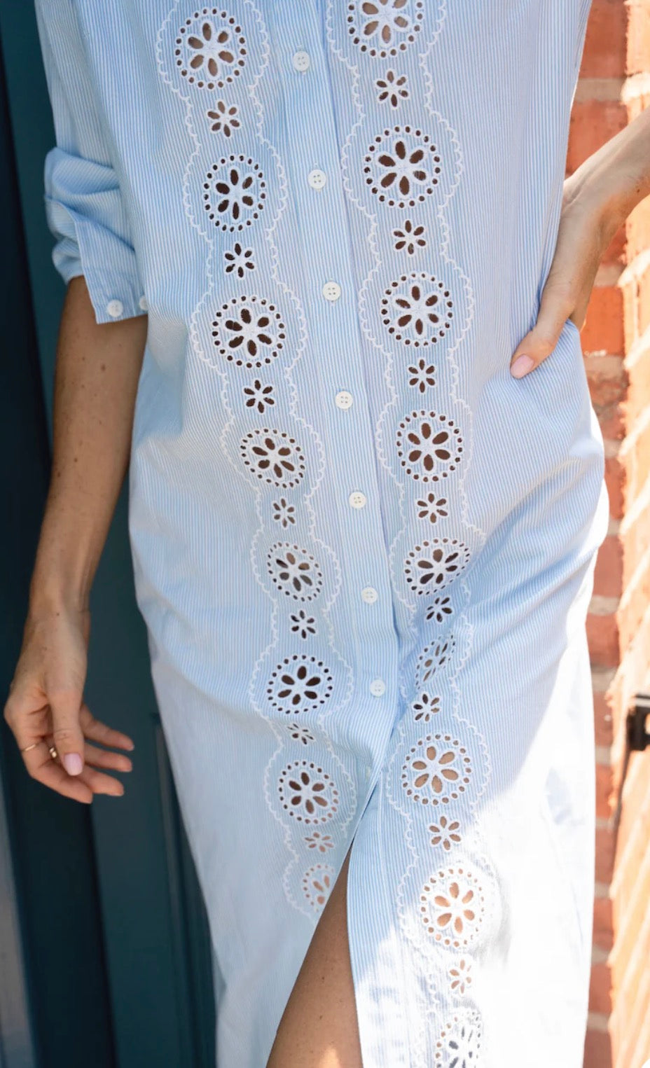 Blue & White Maxi Shirt Dress