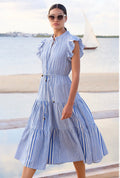 Henley Blue Cinched Flirty Midi
