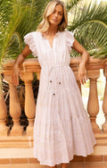 Helene Cream Gold Cinched Flirty Midi