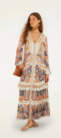 Sea Garden Off White Braid Details Long Dress