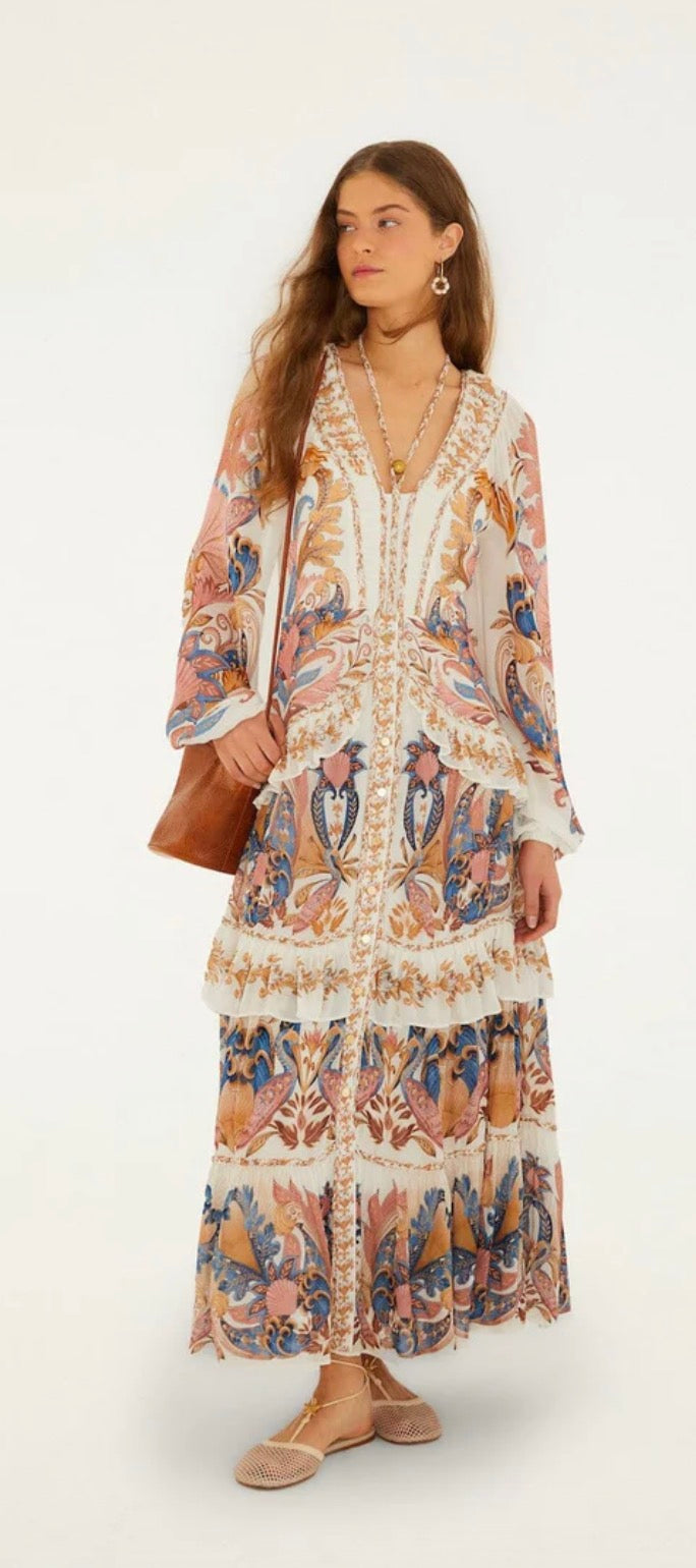 Sea Garden Off White Braid Details Long Dress