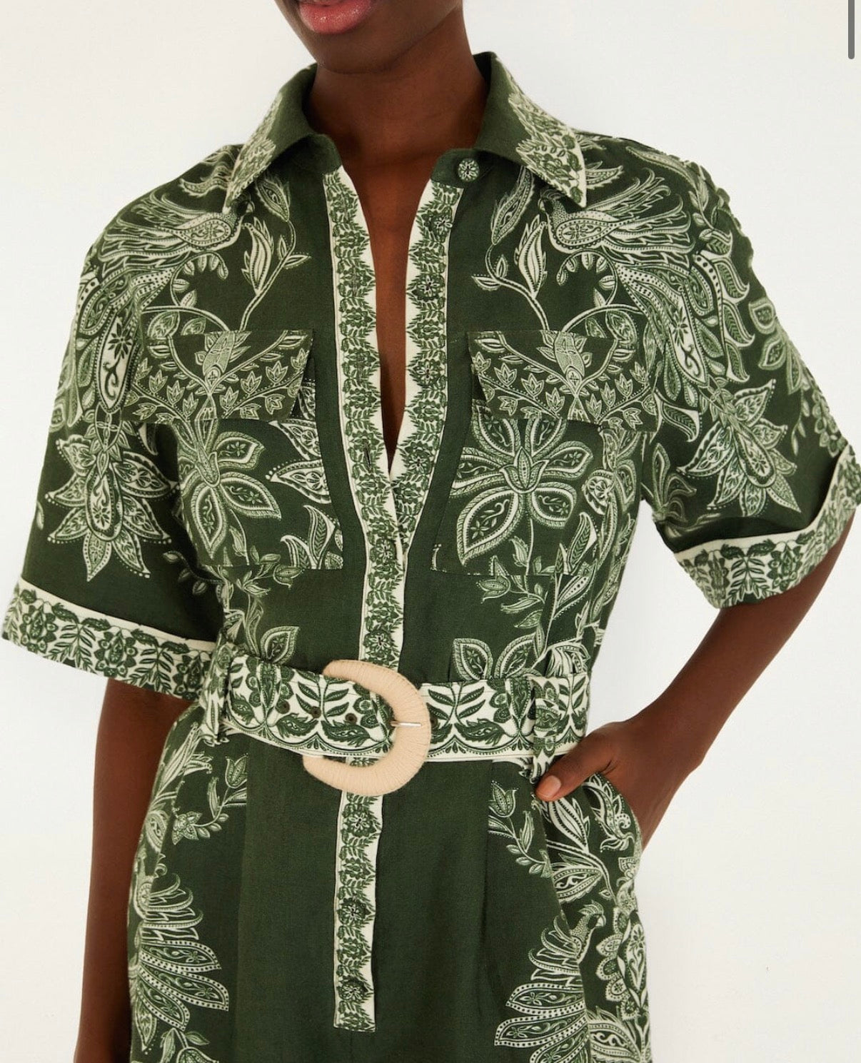 Dark Green Belted Miranda Romper