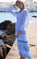 Capri Blue V Neck Smocked Waist Maxi