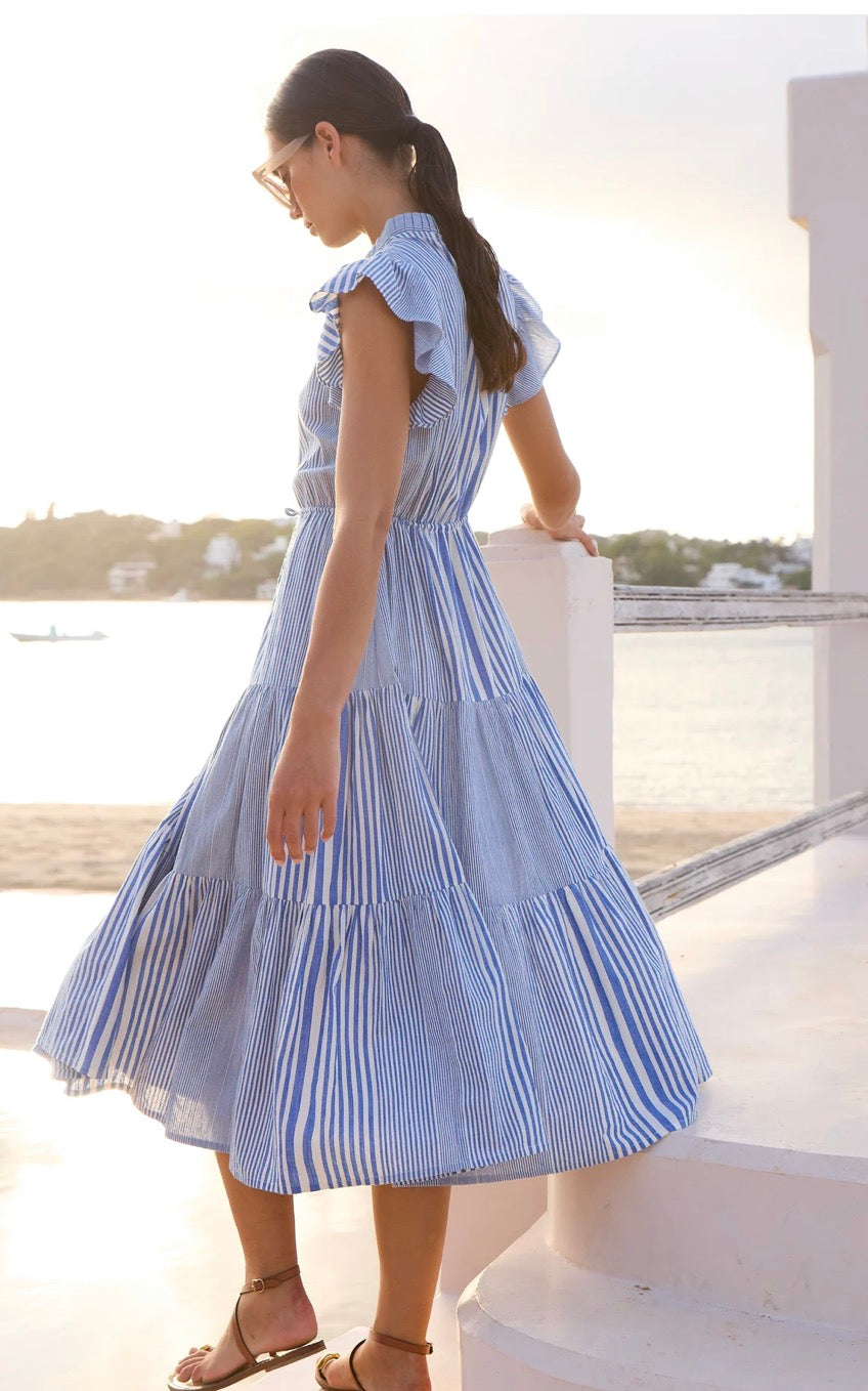 Henley Blue Cinched Flirty Midi
