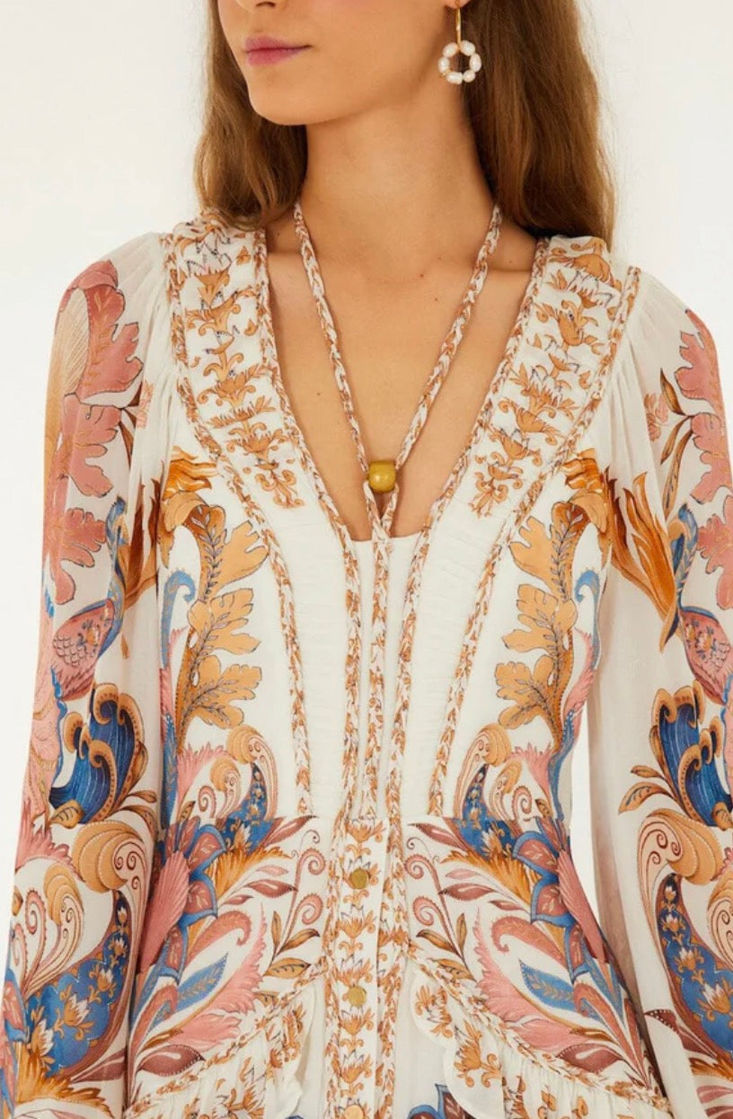 Sea Garden Off White Braid Details Long Dress