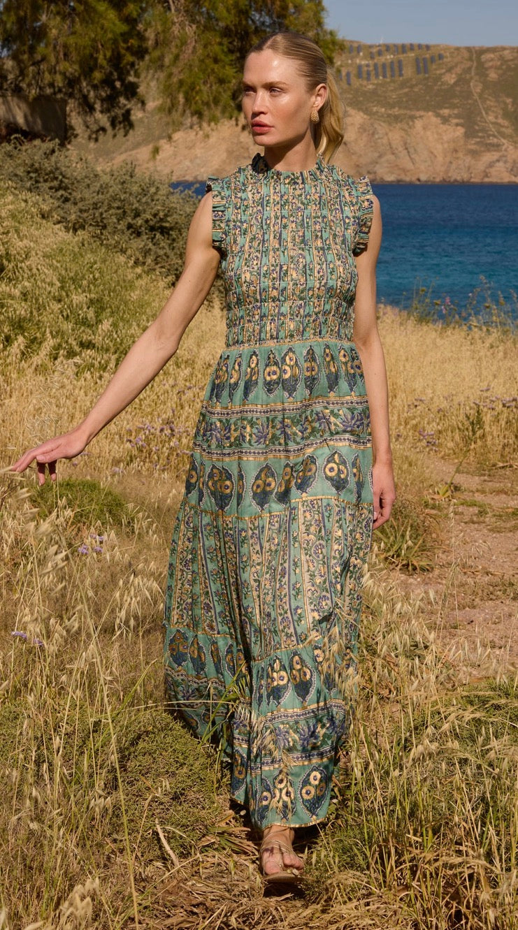 Taj Aqua Smocked Dress
