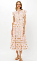 Arbor Coral Cinched Flirty Midi