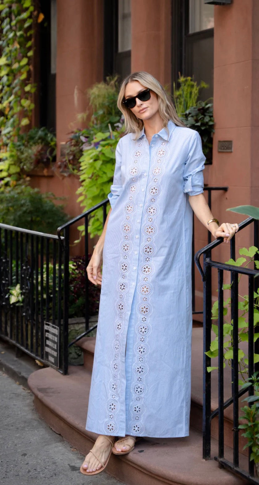 Blue & White Maxi Shirt Dress