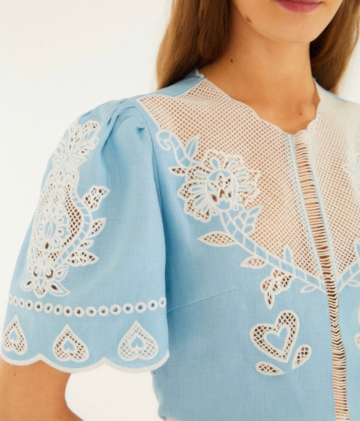 Light Blue Embroidered Midi Dress