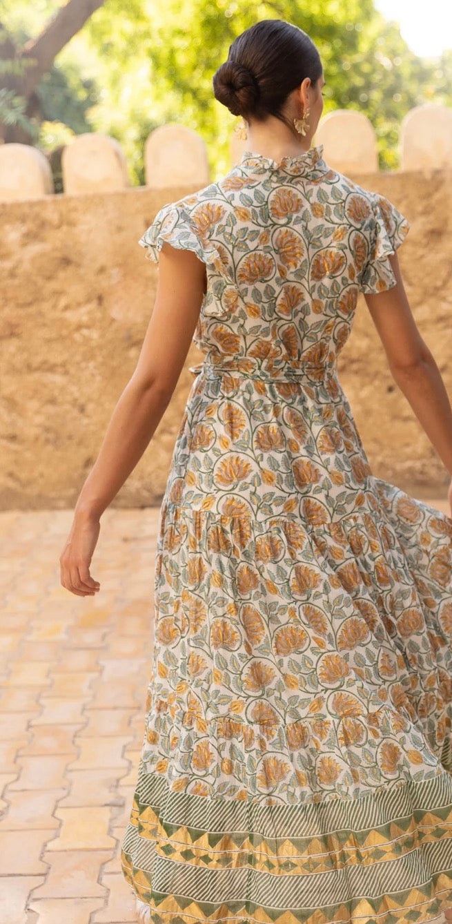 Montenegro Green Ruffle Collar Button Dress