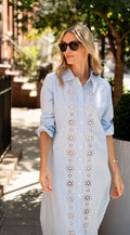 Blue & White Maxi Shirt Dress