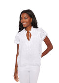 White Flutter Eyelet Top