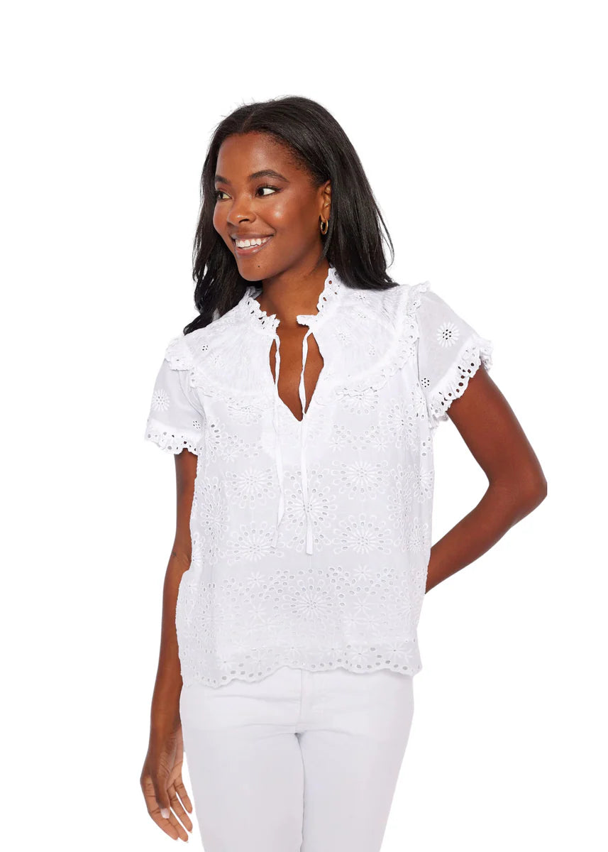 White Flutter Eyelet Top