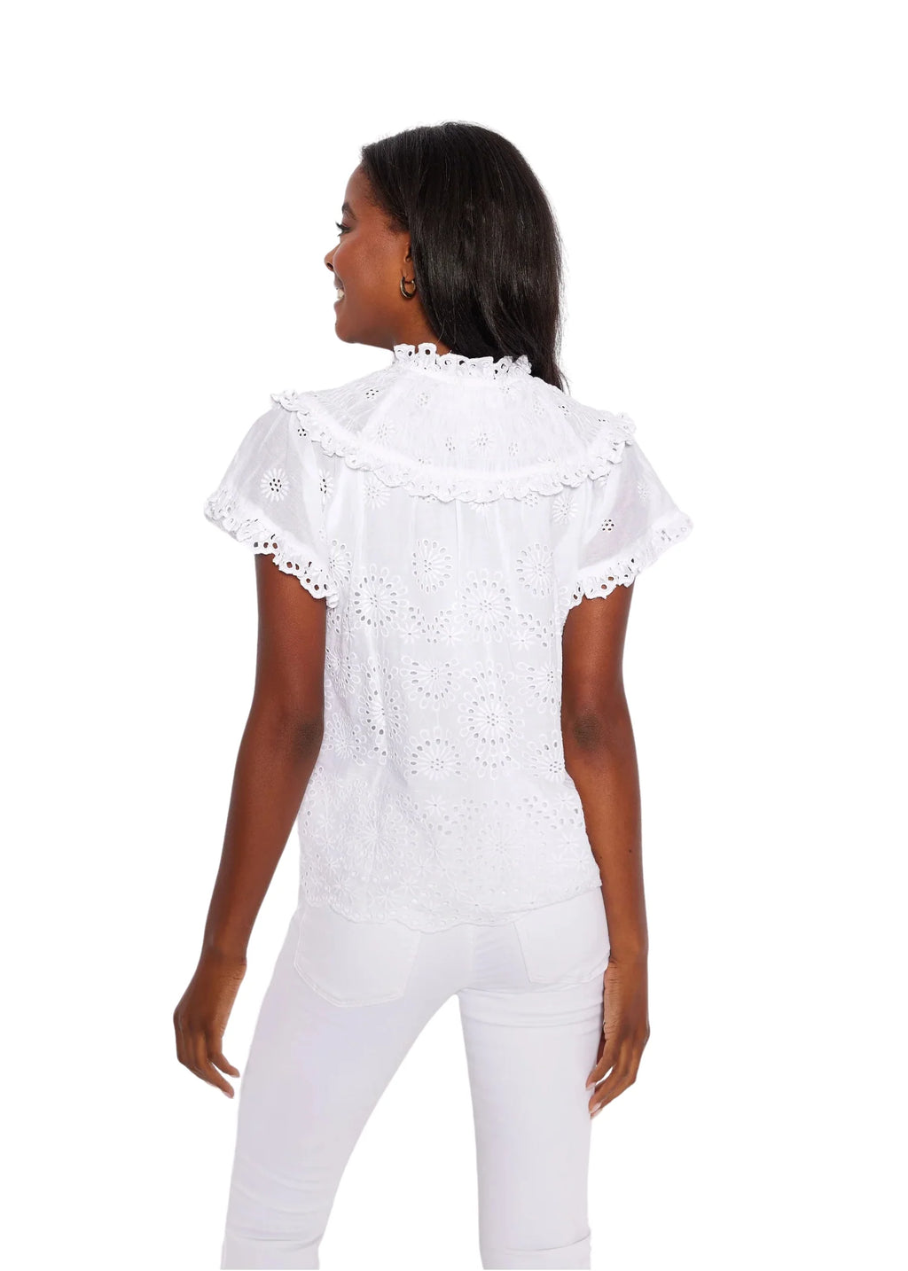 White Flutter Eyelet Top