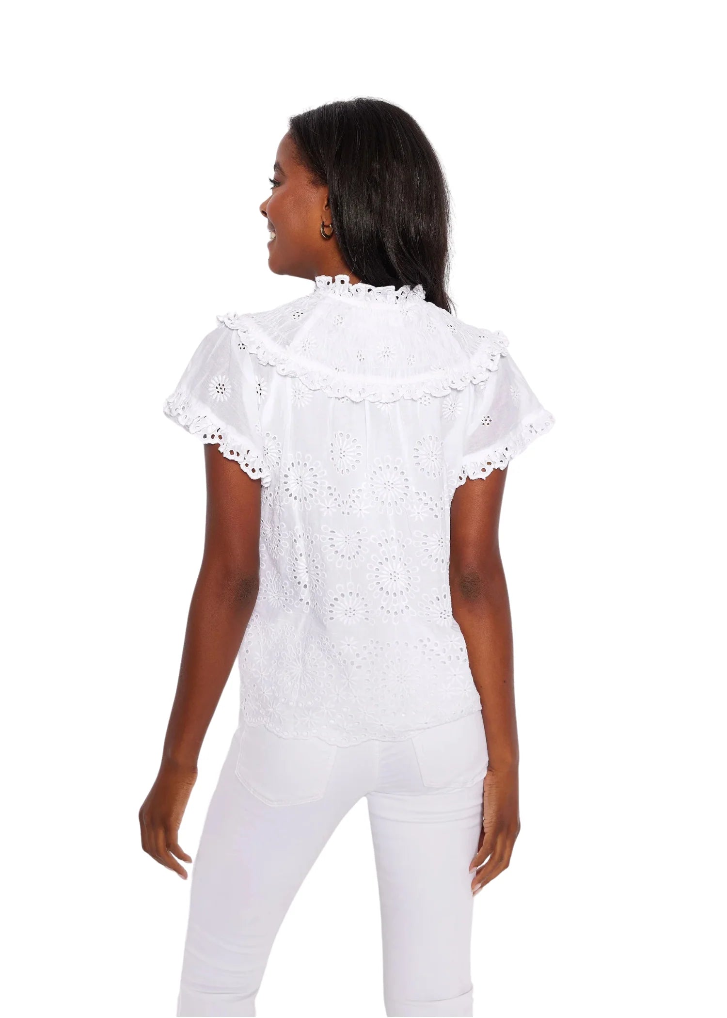 White Flutter Eyelet Top