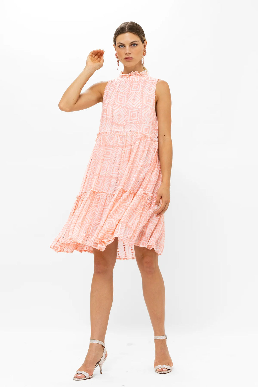 Bali Pink Ruffled Tiered Short Dress