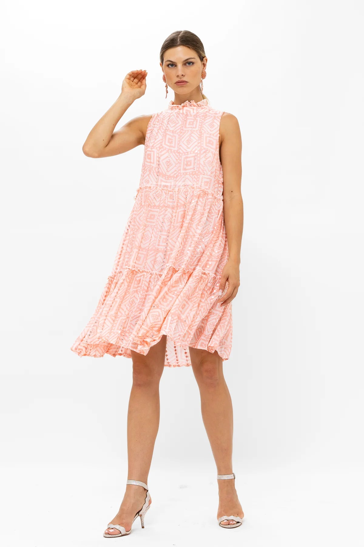 Bali Pink Ruffled Tiered Short Dress