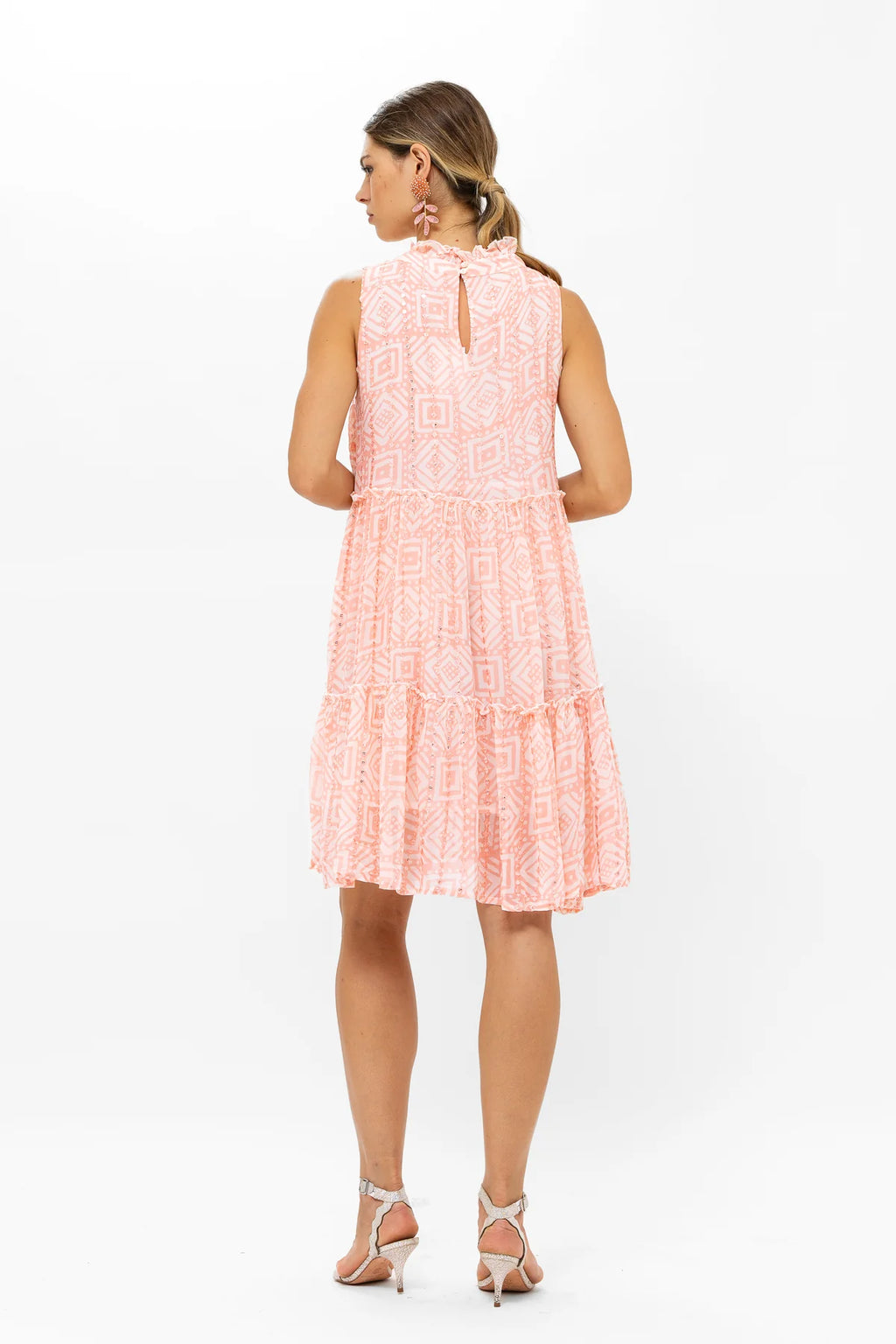 Bali Pink Ruffled Tiered Short Dress