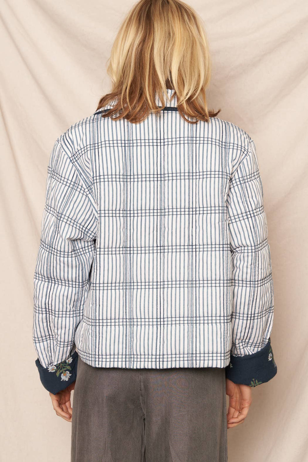 Reversible Quilted Flower Striped Jacket