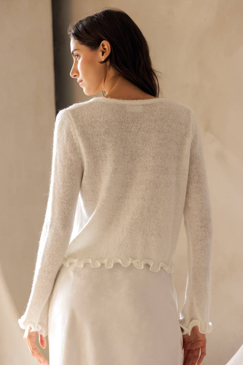 Floral Ruffle Trim Knit Cardigan