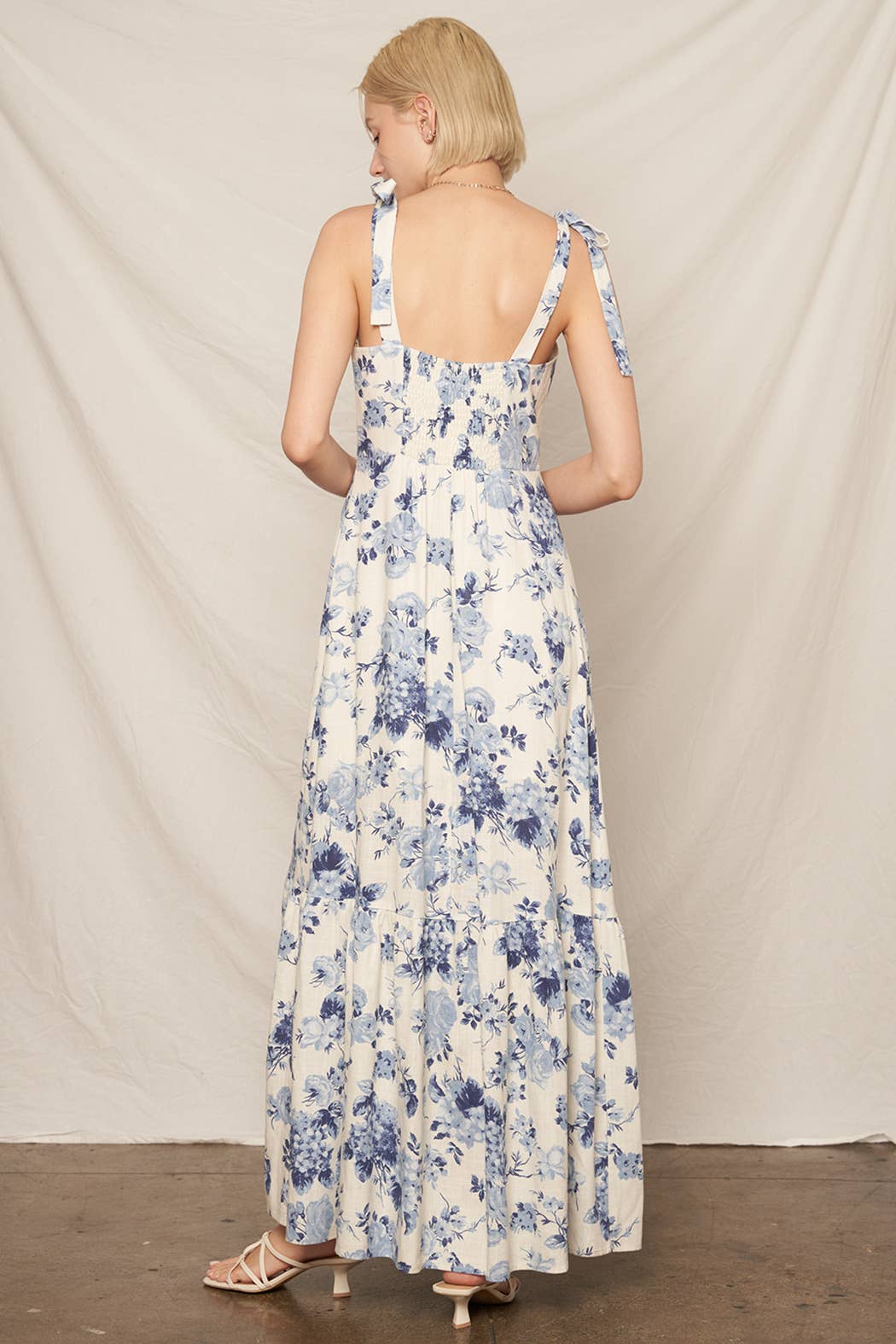 Sleeveless Shoulder Tie Floral Print Maxi Dress