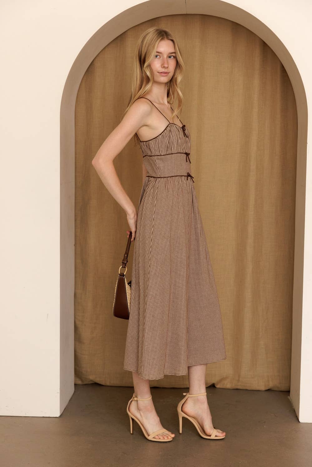 Brown Bow Gingham Dress