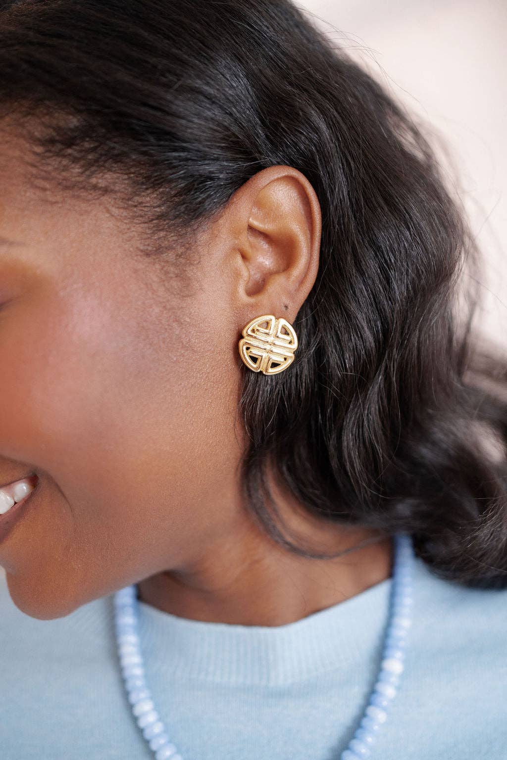 Greek Gold Key Stud Earrings