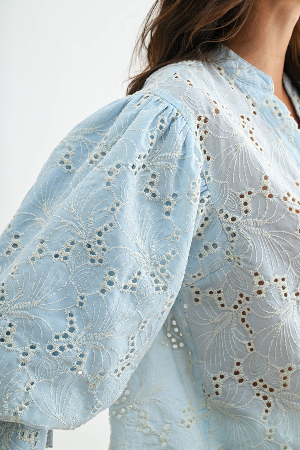 Embroidered Cotton Eyelet Puff Sleeve Blouse
