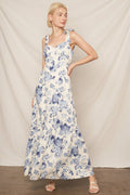 Sleeveless Shoulder Tie Floral Print Maxi Dress