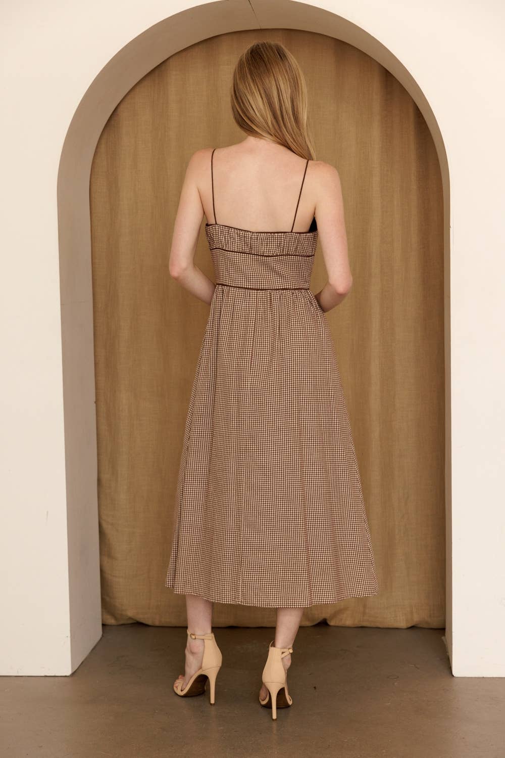 Brown Bow Gingham Dress