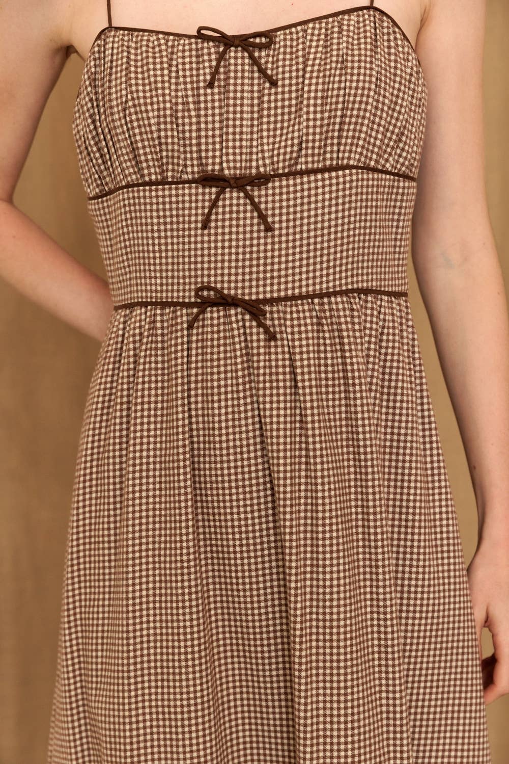 Brown Bow Gingham Dress