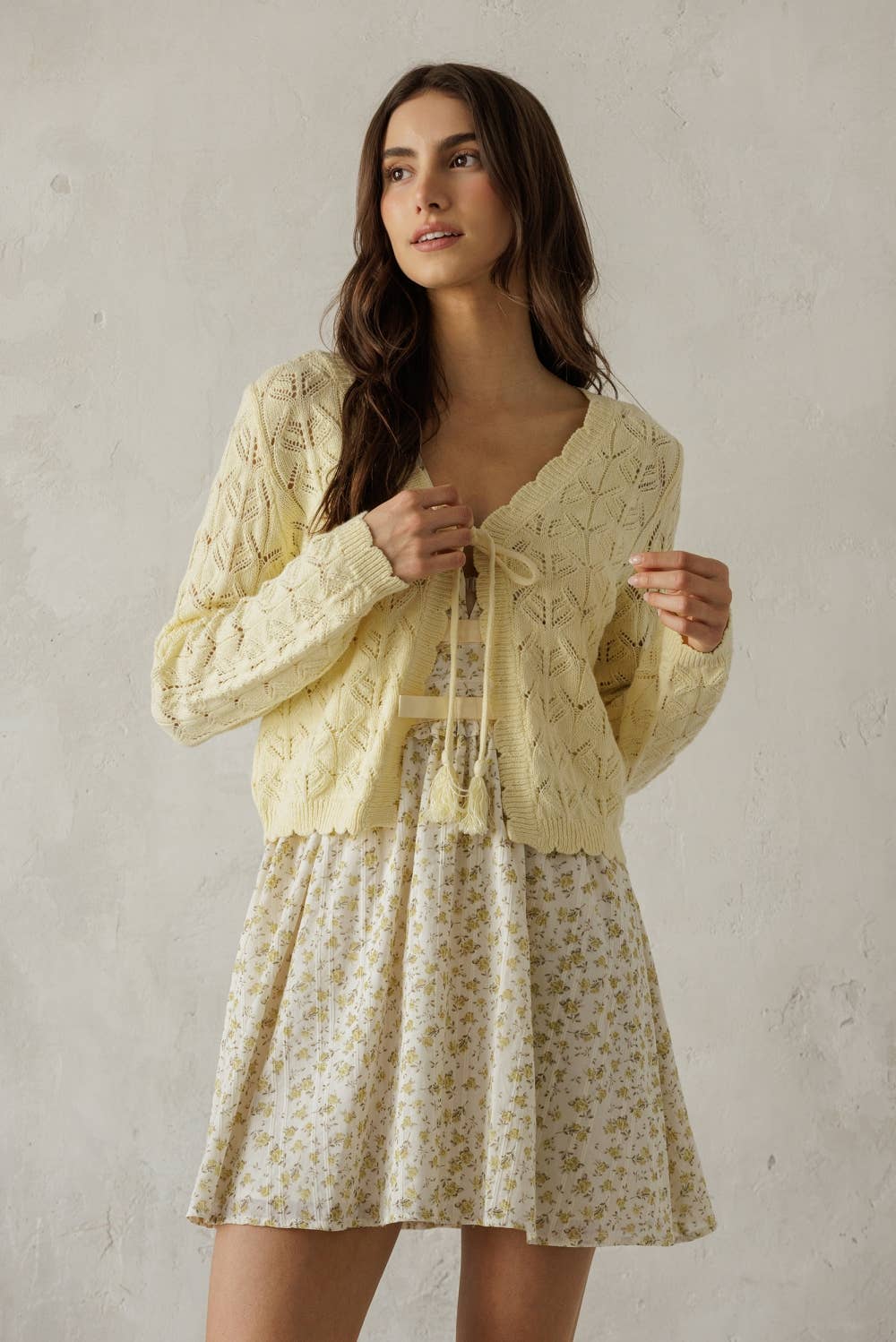 Open Knit Tassel Tie Knit Cardigan