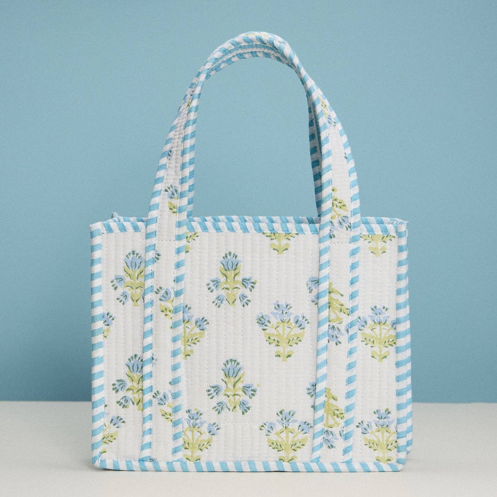 Blue Floral Quilted Mini Tote Bag