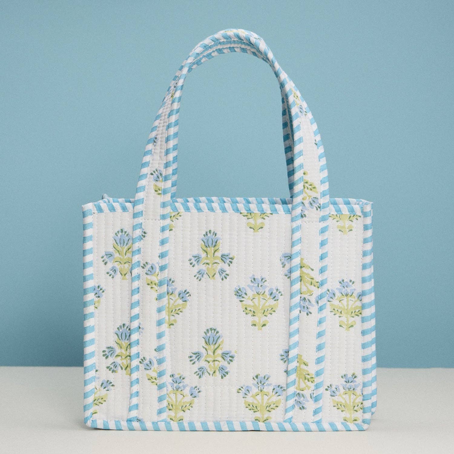 Blue Floral Quilted Mini Tote Bag