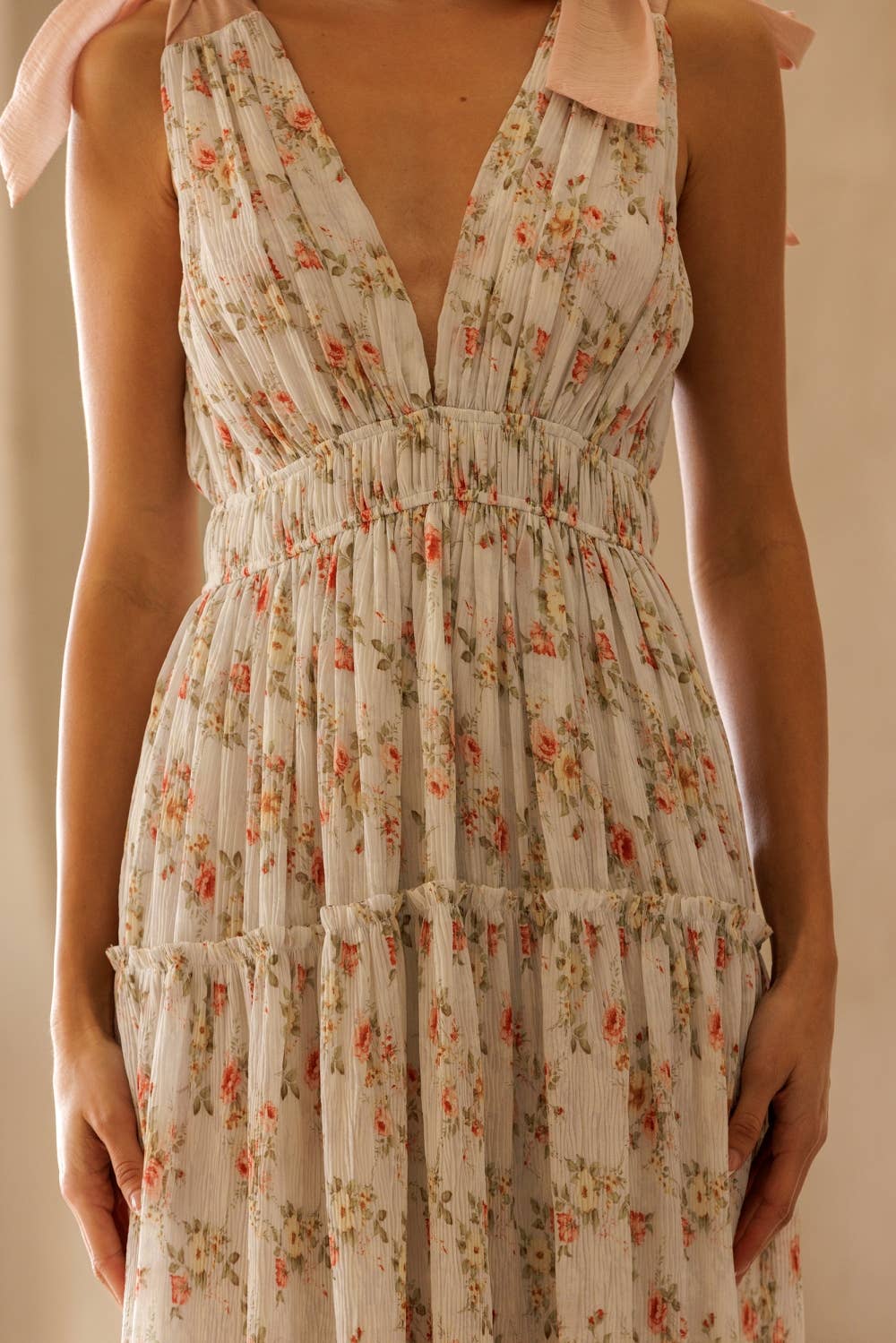 Floral Shoulder Tie Strap Midi Dress